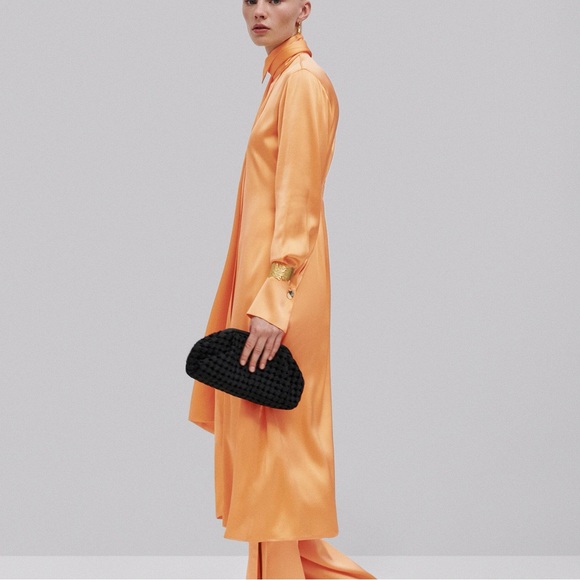 Massimo Dutti Studio Satin Orange Maxi Dress Tie Belt Neck M/L Limited Edition - Picture 15 of 17